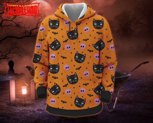 Black Cat Pumkin Autumn Halloween Pattern All Over Print Hoodie