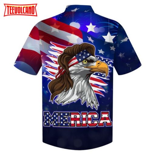 Blue Merican Hawaiian Shirt With Eagle, Independence Day Hawaii Aloha Beach Shirt