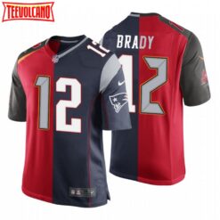 Buccaneers Patriots Tom Brady Split GOAT Red Jersey