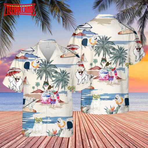 Canadian Eskimo Dog Summer Beach Hawaiian Shirt, Short Sleeve Dog Shirt