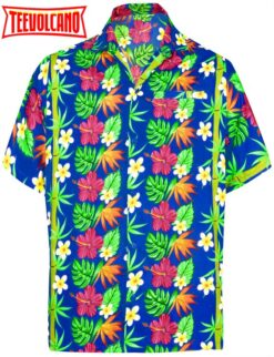 Casual Beach hawaiian Shirt for Aloha Tropical Beach front Short sleeve Blue