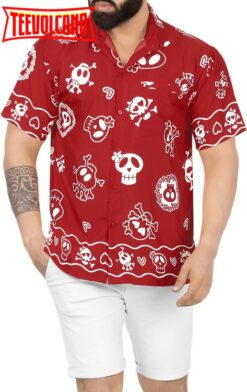 Casual Beach hawaiian Shirt front Pocket Short Sleeve for Men Red