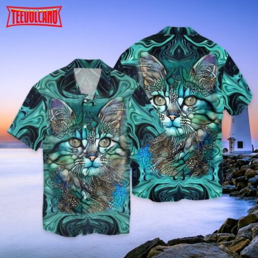 Cat Beautiful Art 3D Hawaiian Shirt, Cool Cat Hawaiian Shirt, Cat Aloha Beach Shirt