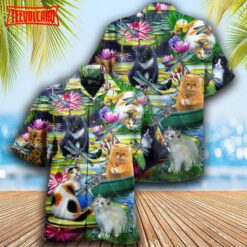 Cat Curious In A Water Lily Lake, Hawaiian Shirt For Cat Lovers, Pet Hawaiian Shirt