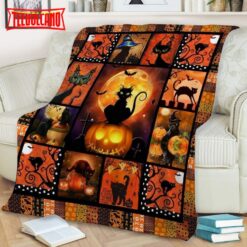 Cat Halloween Sherpa Blanket Gift – Black Cat Throw – Halloween Adult Blanket