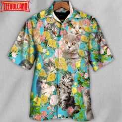 Cat With Flowers Hawaiian Shirt, Cat Lovers Gift, Summer Vibe Hawaiian Shirt