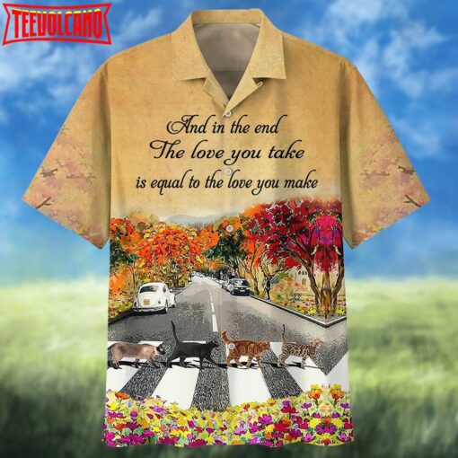 Cats Abbey Roads 3D Hawaiian Shirt, Cat Hawaiian Shirts, Aloha Hawaii Beach Shirts