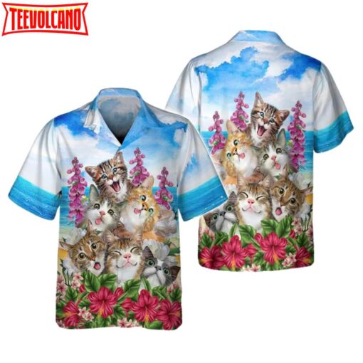 Cats Smile Hawaiian Shirt, Cat And Flower Hawaiian Shirts