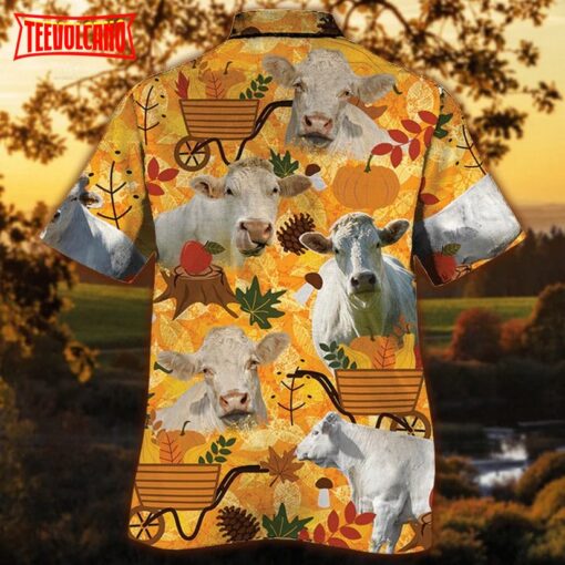 Charolais Cattle Lovers Orange Nature Autumn Hawaiian Shirt, Unisex Aloha Shirt