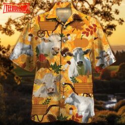 Charolais Cattle Lovers Orange Nature Autumn Hawaiian Shirt, Unisex Aloha Shirt