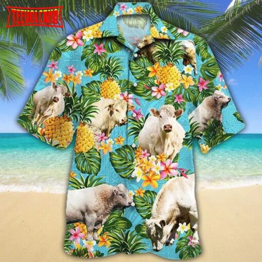 Charolais Cattle Lovers Pineapple Hawaiian Shirt, Unisex Aloha Shirt