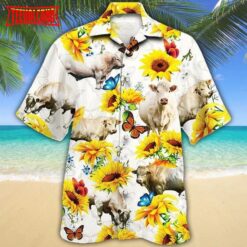 Charolais Cattle Lovers Sun Flower Hawaiian Shirt, Unisex Aloha Shirt