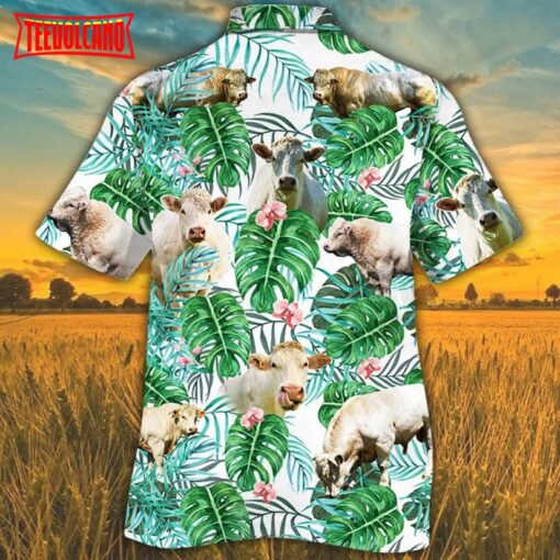 Charolais Cattle Lovers Tropical Plant Hawaiian Shirt, Unisex Aloha Shirt