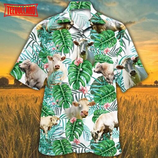 Charolais Cattle Lovers Tropical Plant Hawaiian Shirt, Unisex Aloha Shirt