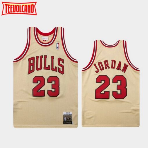 Chicago Bulls Michael Jordan Gold Cream 1995 1996 Throwback Jersey