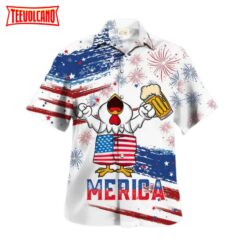 Chicken Drink Beer Hawaiian Shirt Chicken Merica Patriotic Hawaiian Shirt