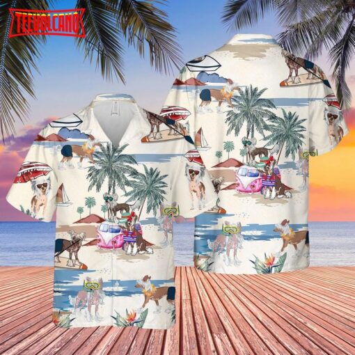 Chinese Crested Dog Summer Beach Hawaiian Shirt, Short Sleeve Dog Aloha Beach Shirt