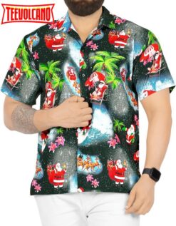 Christmas Funky Hawaiian Casual Short Sleeve Shirt Black