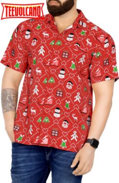 Christmas Funky Hawaiian Casual Short Sleeve Shirt Red