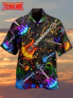 Colorful Guitar Hawaiian Shirt, Guitar Lover Aloha Shirt, Beach Shirt