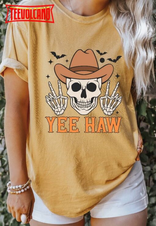 Comfort Colors Yee Haw Halloween Shirt, Halloween Skeleton Shirt