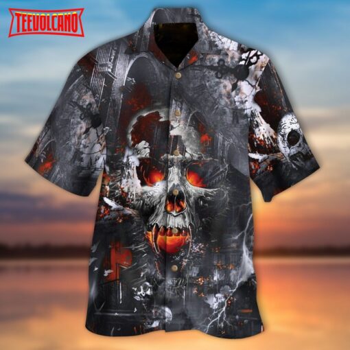 Cool Skull Halloween Hawaii Shirt Savage Skull In The House 3D Hawaiian Shirt