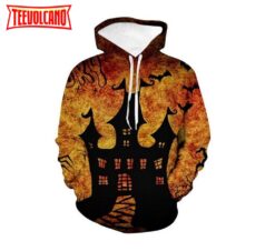 Creative Halloween Castle Scary Skull Paint All Over Print Hoodie  3D