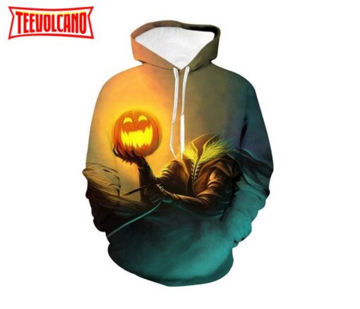 Creative Halloween Pumpkin Scary Skull Paint All Over Print Pullover 3D Hoodie