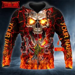 Custom Personalized Skull Fire 3D Printed Pullover Hoodie