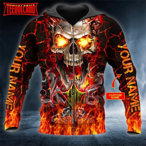 Custom Personalized Skull Fire 3D Printed Pullover Hoodie