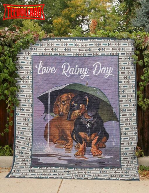 Dachshund Rainy Day 3D Customized Quilt Blanket