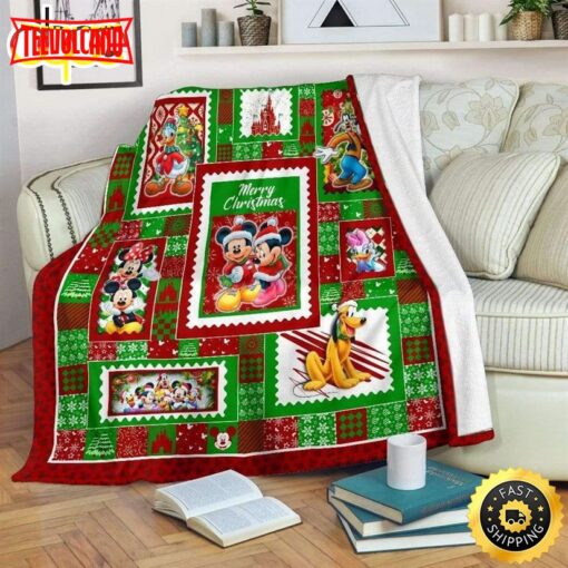 Disney Mickey And Mouse With Friends Merry Christmas Red Green Blanket