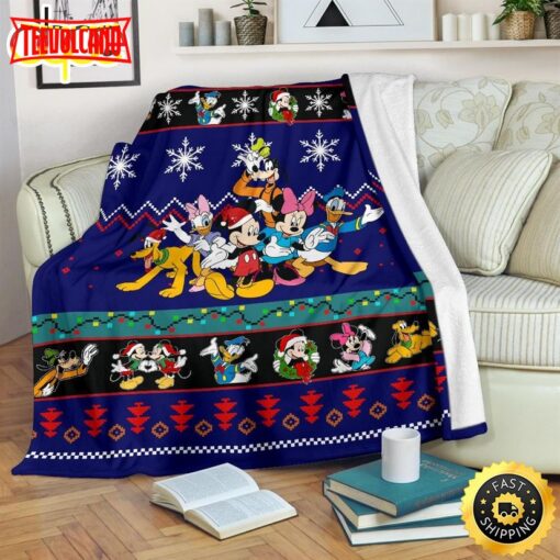 Disney Mickey Mouse And Friends Blue Black  Blanket Christmas