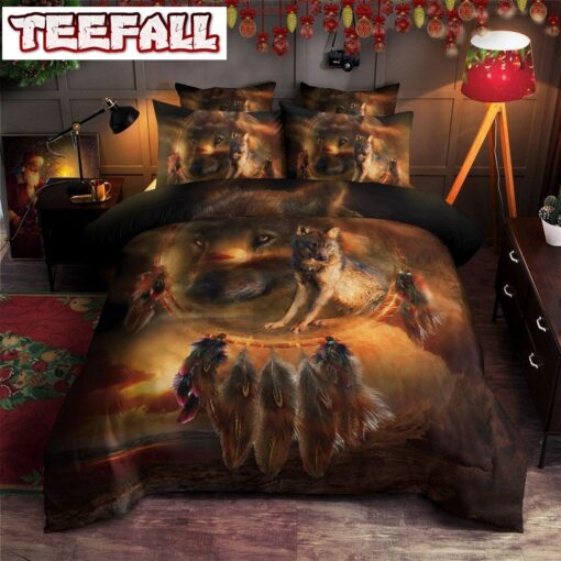 Dreamcatcher Feather Brown Wolf Bed Sheets Duvet Cover Bedding Sets