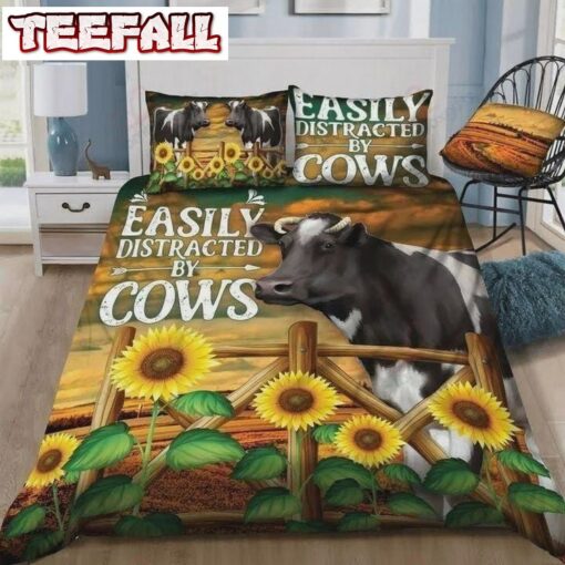 Easily Distracted By Cows Bed Sheets Duvet Cover Bedding Sets