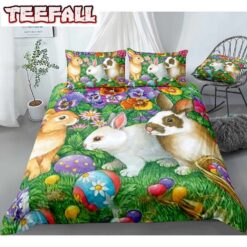 Easter Bunny In Flower Garden Bedding Set Bed Sheets Duvet Cover