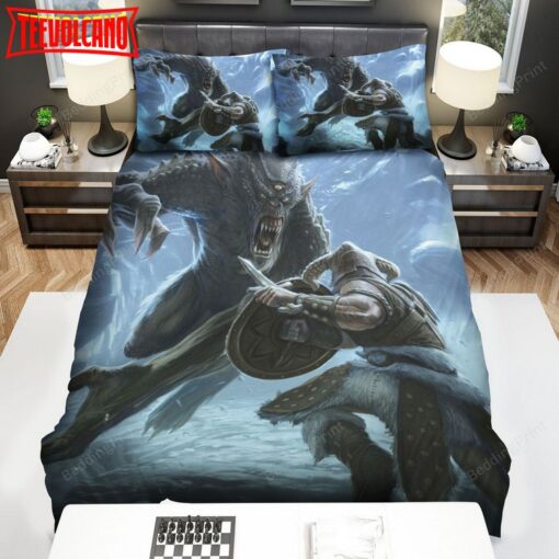 Elder Scrolls Skyrim Battle With The Monster Duvet Cover Bedding Sets