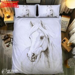 Elegant White Horse Portrait 091509 3d Duvet Cover Bedding Set