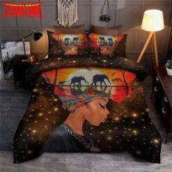 Elephant African In Black Woman Hair Duvet Cover Bedding Set