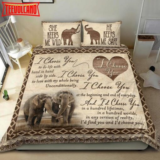 Elephant Couple I Choose You Bed Sheets Duvet Cover Bedding Sets