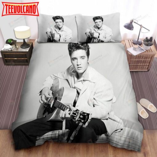 Elvis Presley With Guitar In Black &amp White Photograph Duvet Cover Bedding Sets