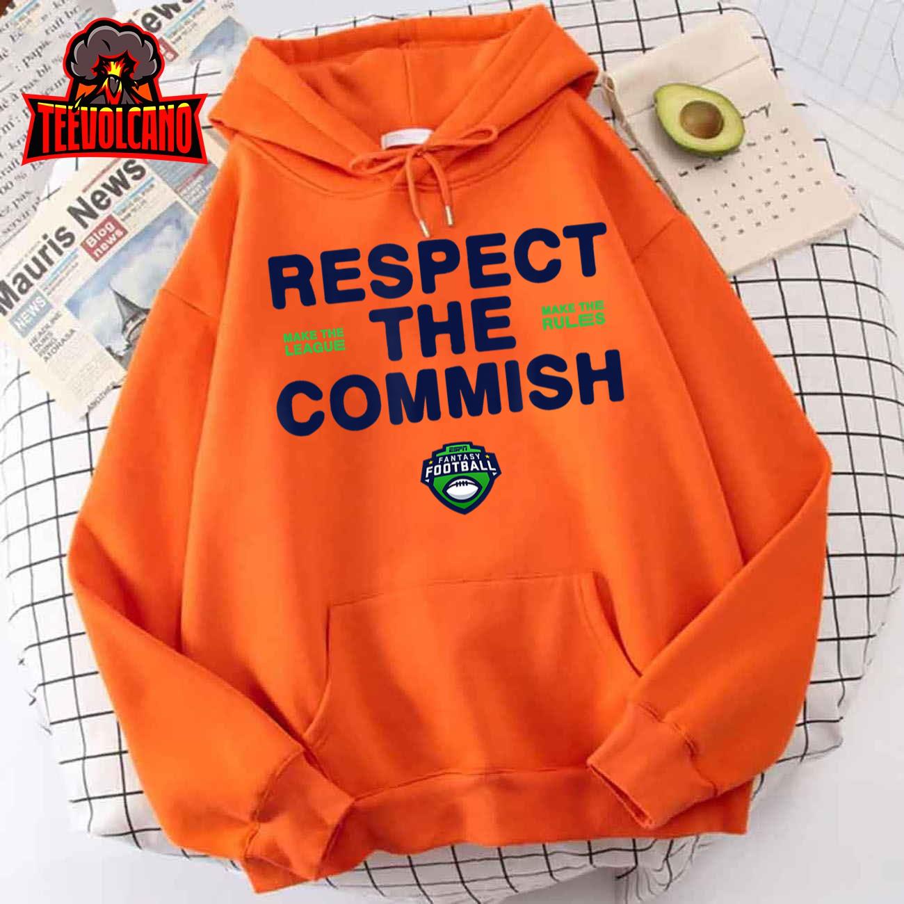 ESPN Fantasy Football Respect The Commish Emblem Logo T-Shirt