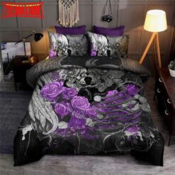 Eternal Skull Love Purple Roses Bed Sheets Duvet Cover Bedding Sets