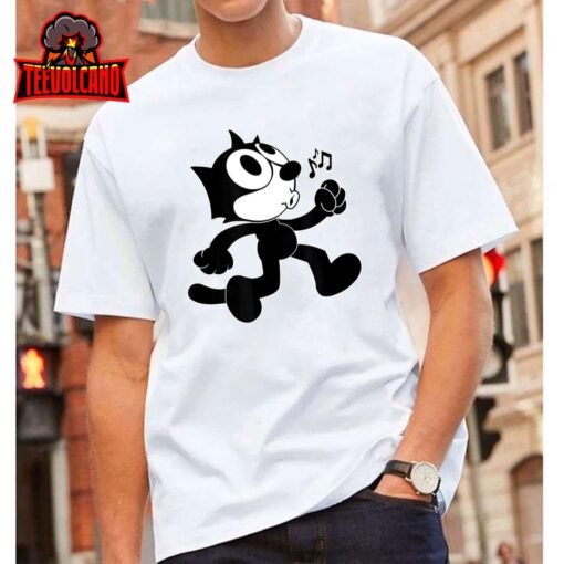 Felix Cartoon Whistling and Walking Music Notes Felix Tee T-Shirt