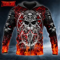 Fire Skull 3D Printed Pullover Hoodie For Halloween Day