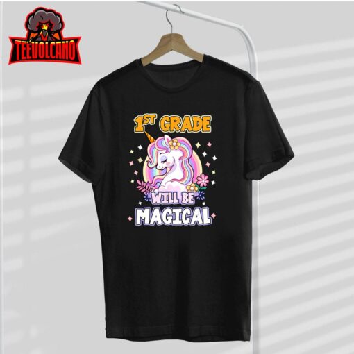 First Grade Will Be Magical Cute Unicorn Rock 1st Grade Girl T-Shirt