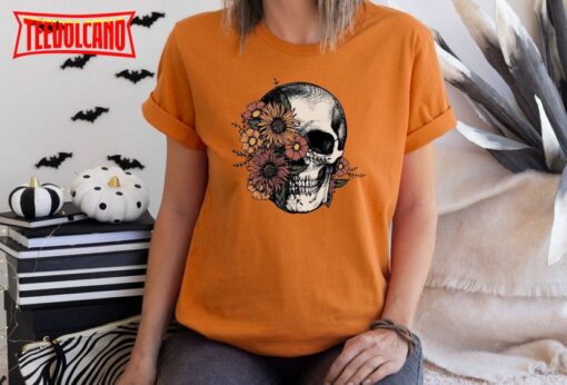 Floral Skull Shirt, Skull and Sunflower Halloween Shirt