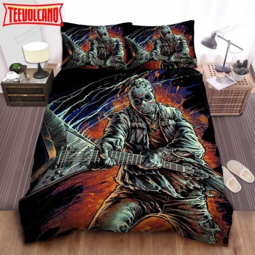 Friday The 13th, Jason Using Electric Guitar Bed Sheets Duvet Cover Bedding Sets