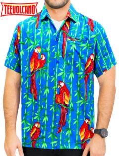 Front Men Casual Beach hawaiian Shirt for Aloha Beach front Short sleeve Blue