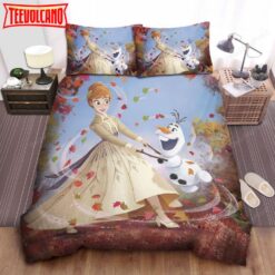 Frozen Anna &amp Olaf Dancing In Autumn Leaves Duvet Cover Bedding Sets